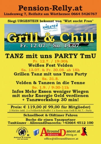 Pension Relly TmU Party Sa 13.7.+ Fr.30.8. Wörthersee mit Grillen u. Tanzen I. +436644512100 Übernachtung Fahrgemeinschaften